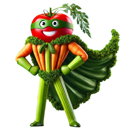 Personnage animé en forme de légume dans une pose dynamique et joyeuse | Le Petit Décante