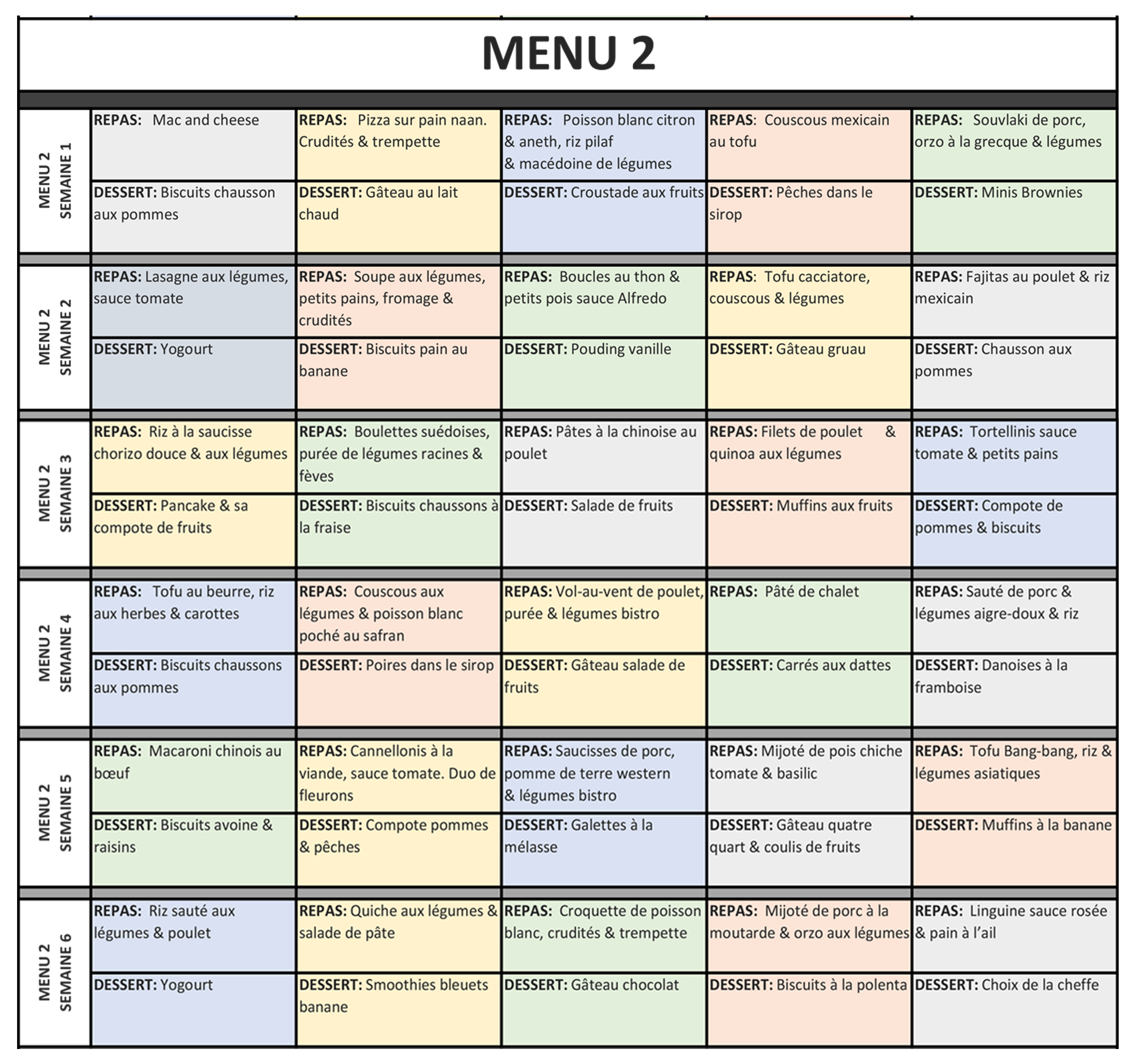Menu garderie - Série 2