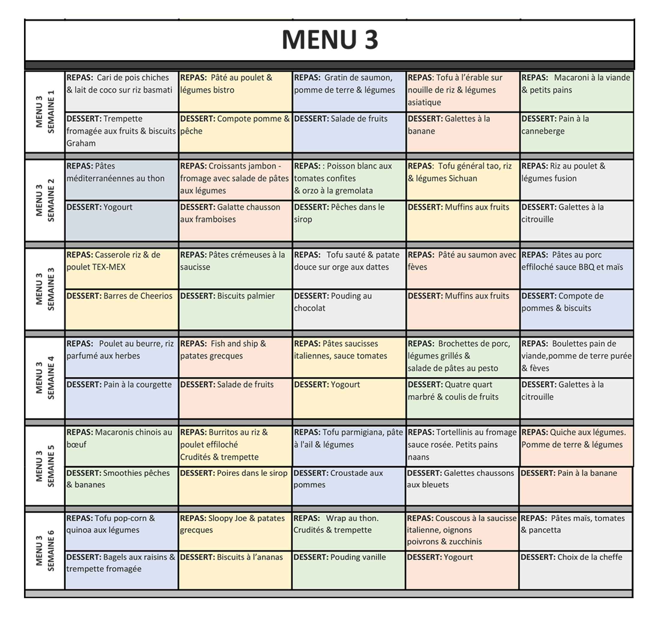 Menu garderie - Série 3
